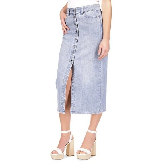 Michael Kors Women's Button-Front Denim Midi Skirt Blue Size 14 MSRP $145 - Picture 3 of 6